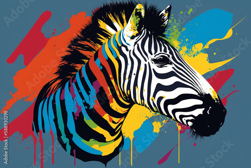 Colorful Zebra Pop Art Vector Style Only Black Background Generative Ai Digital Illustration Part 040423