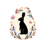 Ozdobna nowoczesna świąteczna kartka Wielkanocna. Uroczy króliczek i motyl. Wzorzyste jajko z zającem i kwiatami. Kolorowy wiosenny minimalistyczny design. Ilustracja wektorowa.