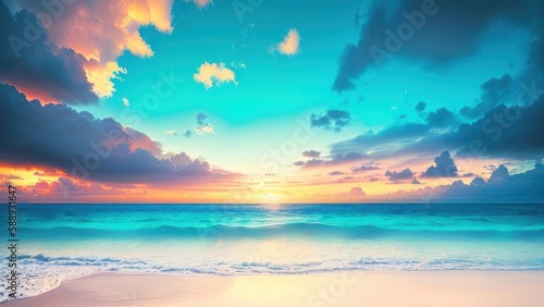 Tropical beach with ocean on background. Generative AI © Fernando