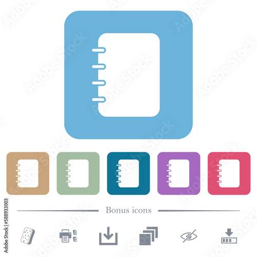 Spiral blank notes solid flat icons on color rounded square backgrounds