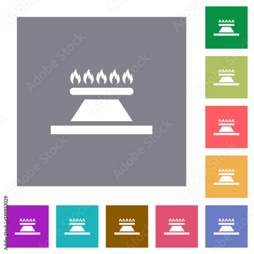 Kitchen gas stove square flat icons