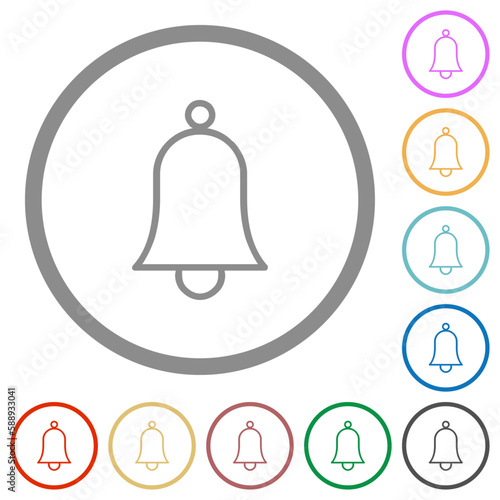 Single bell outline flat icons with outlines