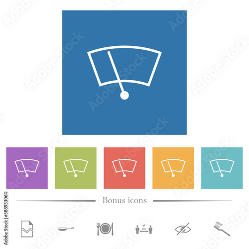 Windshield wiper flat white icons in square backgrounds photo