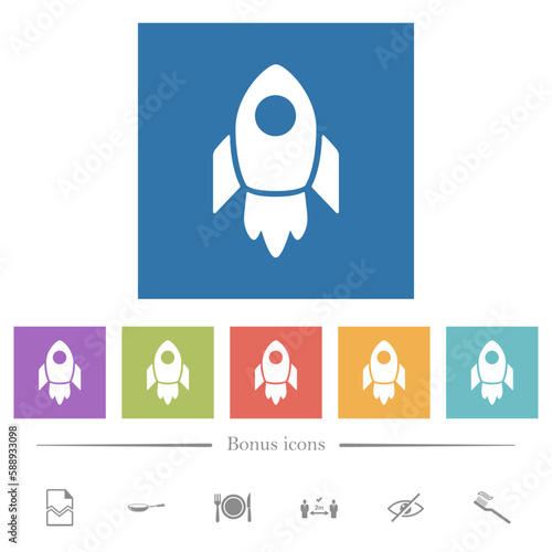 Rocket flat white icons in square backgrounds