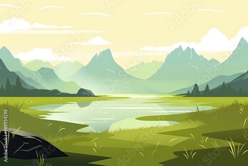 serene lake amidst a mountainous landscape. Generative AI
