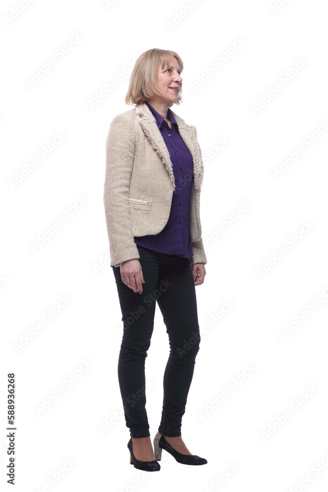 Full length studio photo of attractive adult woman standing with her hand on her hip Full length studio photo of attractive adult woman standing with her hand on her hip