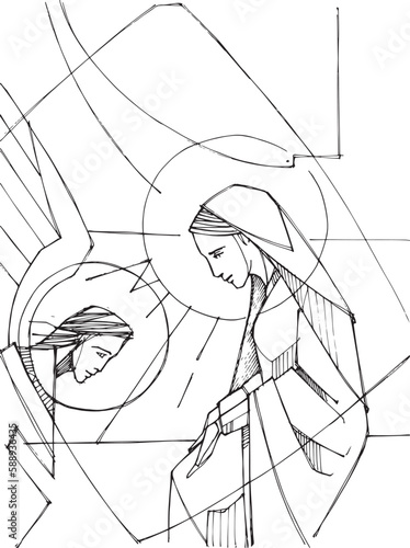 Hand drawn illustration of Mary.