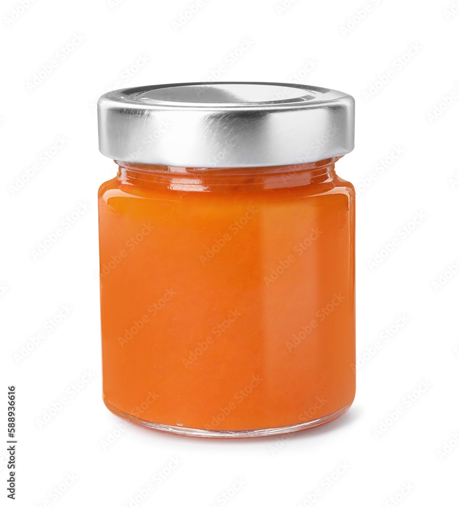 Jar of delicious pumpkin jam isolated on white Jar of delicious pumpkin jam isolated on white