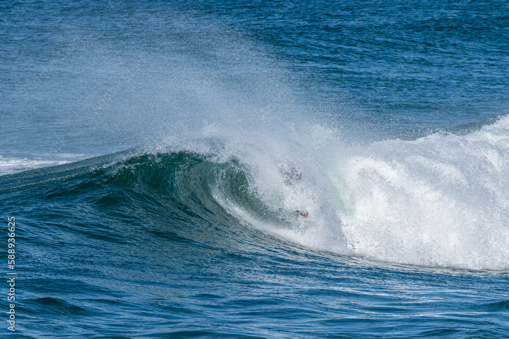Fototapeta premium Bodyboarder surfing ocean wave