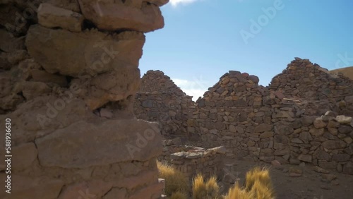 Old abandoned stone village in the desert of Sur Lipez, Bolivia photo