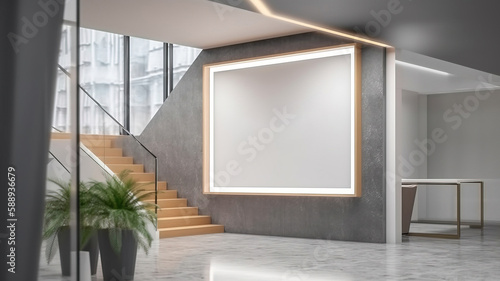 corporate branding white blank frame mockup with modern business offices reception background - Generative AI © sizsus