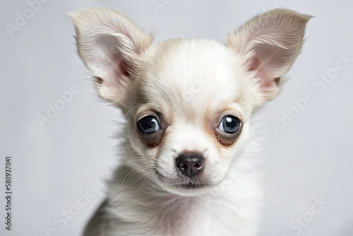 Cute Small White Dog with Big Blue Eyes. Generative AI