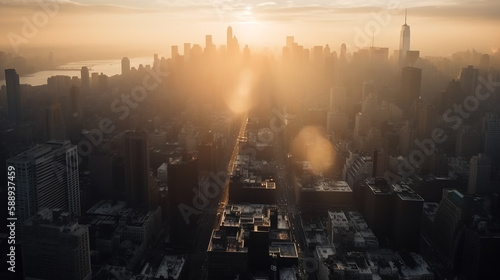 New York City city scraper tall buildings sunlight high angle view Beautiful view midtown Manhattan  Generative AI  illustration 