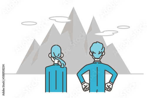 Mountain and business people. Concept of trials, challenges and difficulties [Vector illustration].