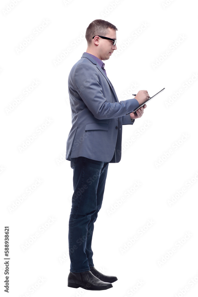 Smiling young businessman with holding notebook and looking forward. Smiling young businessman with holding notebook and looking forward.