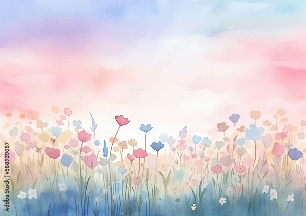 Soft and airy blooming wild flowers background with copy space