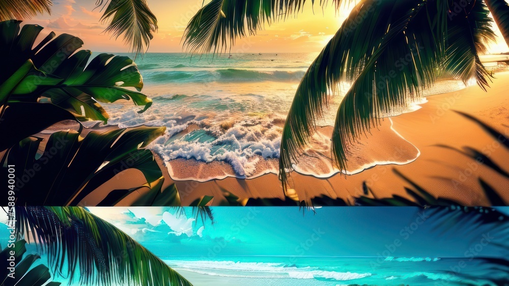 Fototapeta premium Tropical beach with ocean on background. Generative AI
