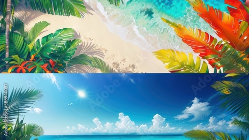 Tropical beach with ocean on background. Generative AI