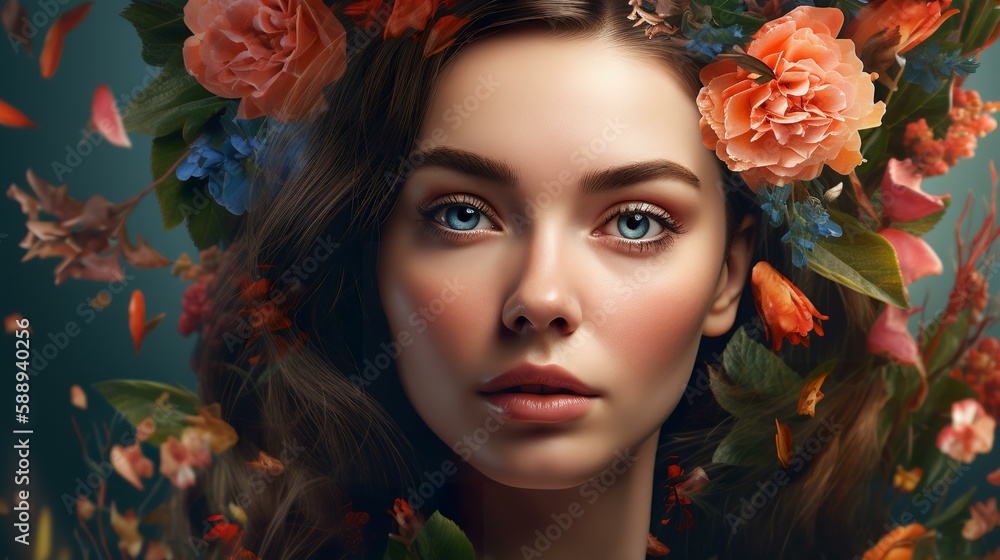花と女性の美容イメージ(コスメ・エステ・髪の毛・美容室・ヘアケア・Generative AI)
花と女性の美容イメージ(コスメ・エステ・髪の毛・美容室・ヘアケア・Generative AI)
