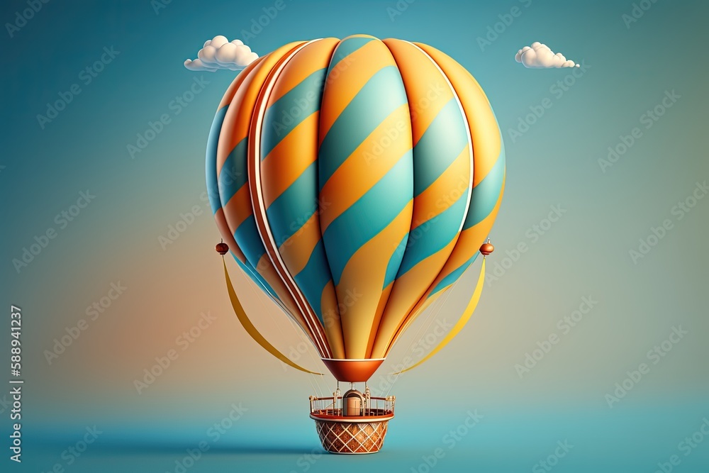 Obraz premium Hot air balloon on blue background, balloon illustration, Generative AI