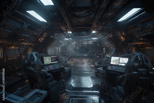 Fototapeta Naklejka Na Ścianę i Meble -  Sci-fi spaceship cabin, Generative AI	