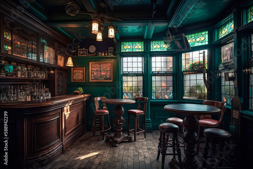 Irish pub interior design. Generative AI