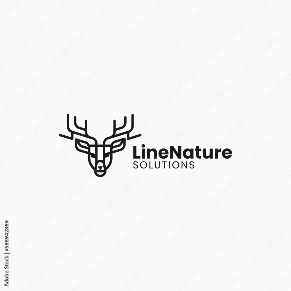 Vector Logo Illustration Deer Line Art Style. Vector Logo Illustration Deer Line Art Style.