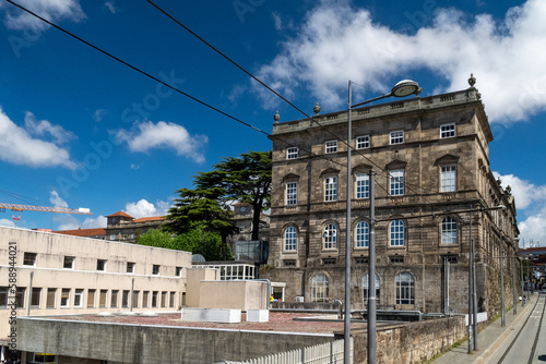 Oporto, Portugal. April 12 , 2022: Landscape in the city with blue sky and city architecture.