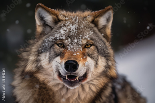Photorealistic ai artwork of a portrait of a wolf in the snow. Generative ai. © JG Marshall