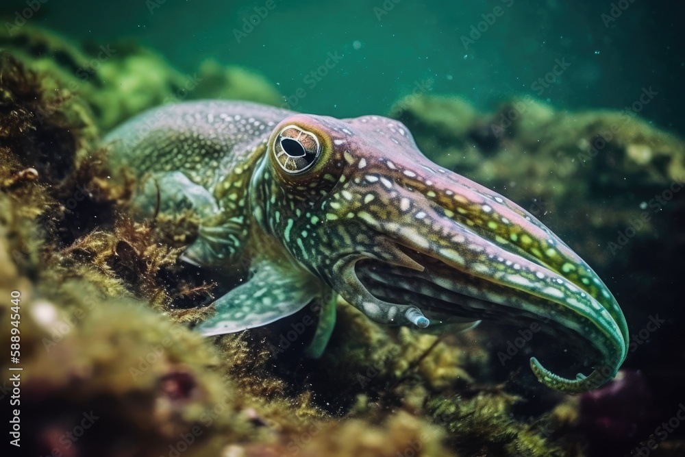 colorful fish swimming in clear water. Generative AI colorful fish swimming in clear water. Generative AI