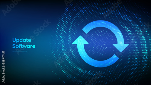 Update Software. Synchronization icon. Upgrade computer program version concept. Binary code Data Flow. Virtual tunnel warp made with digital code. Vector illustration.