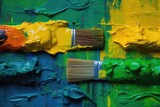 colorful paintbrushes with various shades of paint on their bristles. Generative AI