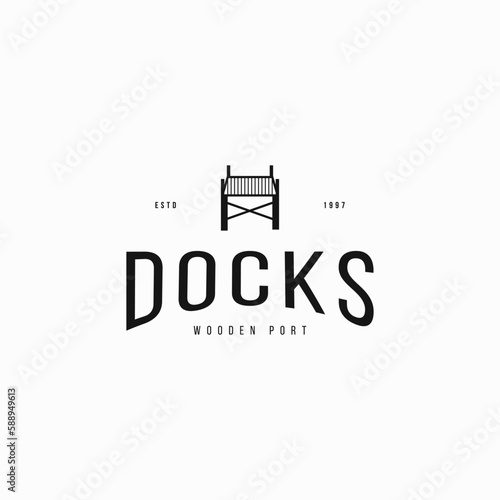 vintage dock, wooden dock, village port, pier logo business vector illustration with outline, modern and elegant styles isolated on white background