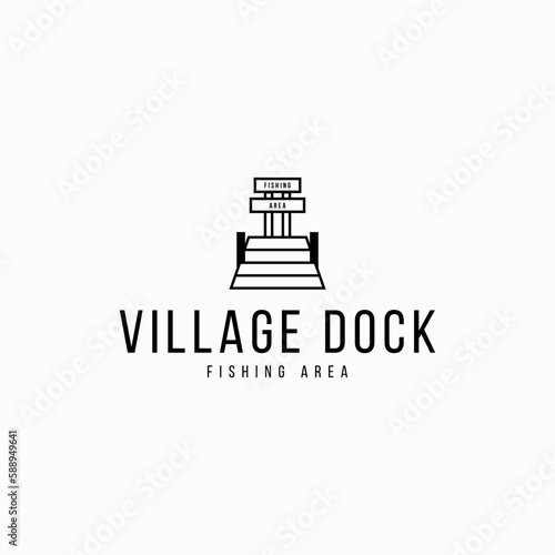 outline village port, wooden dock, wharf sign logo business vector design template with modern, minimalist and elegant styles isolated on white background.