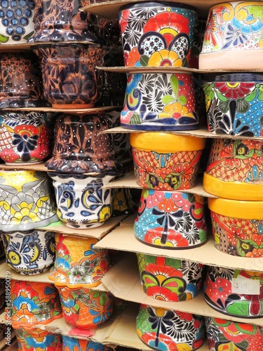 traditional mexican handmade tile pots, talavera
