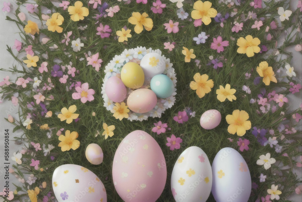 Happy easter multicolor easter egg top view generative ai Happy easter multicolor easter egg top view generative ai