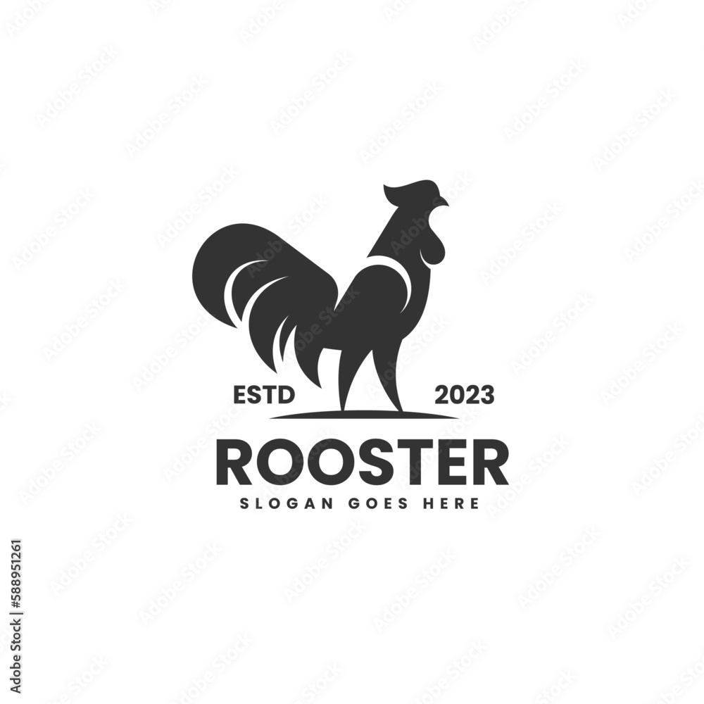 Vector Logo Illustration Rooster Silhouette Style.