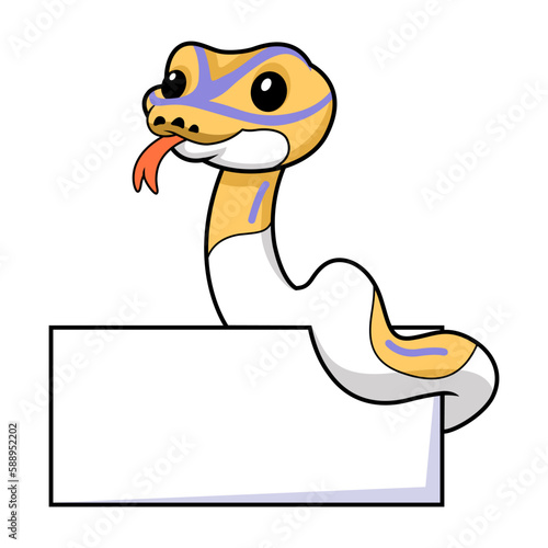 Cute banana pied ball python cartoon with blank sign
