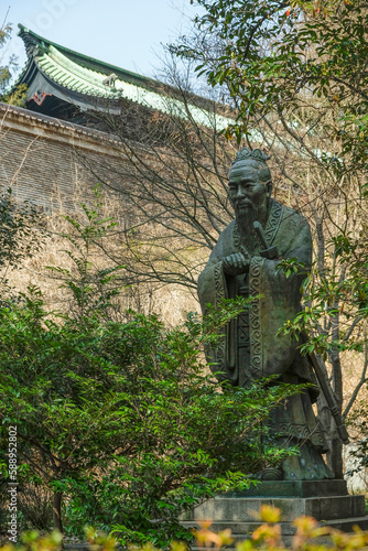 Tokyo  Japan - March 7  2023  Confucius statue at the Yushima Seido  a Confucian temple in Yushima  Tokyo  Japan.