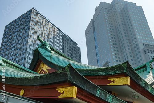 Tokyo, Japan - March 9, 2023: Detail of the Hile Shrine Sanctuary in Chiyoda, Tokyo, Japan. photo