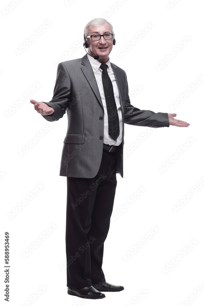 in full growth. business man with headphones. in full growth. business man with headphones.