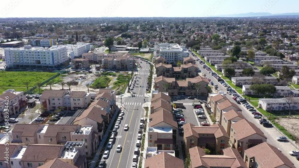 Afternoon aerial view of downtown Watts, California, USA. Afternoon aerial view of downtown Watts, California, USA.