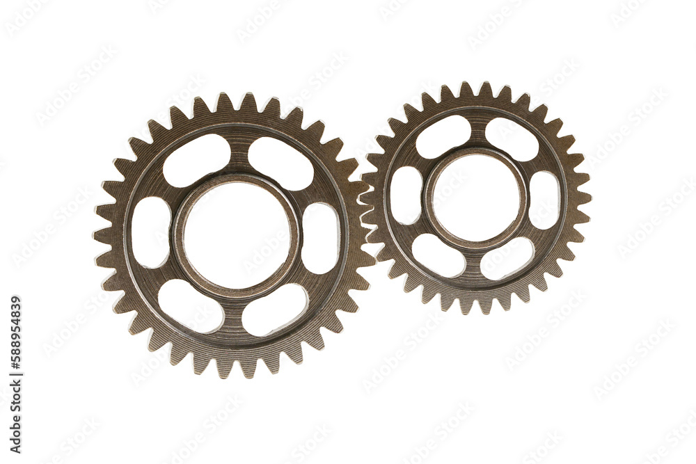 Metal gear isolated on white background with clipping path, engine car and bike. Metal gear isolated on white background with clipping path, engine car and bike.