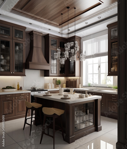 stylish modern kitchens, in the style of simple and elegant style, precise and lifelike, photorealistic details, marble, nostalgic charm, wood, use of common materials, ai regenerative