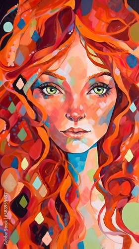 Beautiful redhead woman, gilded and golden accents (generative ai)
