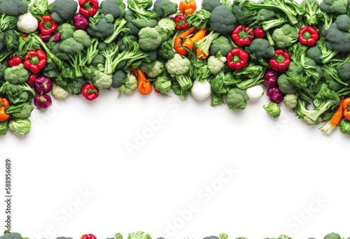 web banner for different colored vegetables in the shape of a frame with copy space for your text. generative AI