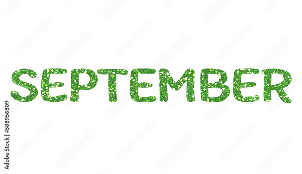 Green glitter SEPTEMBER Letters Icon. September sign. Design for decorating, background, wallpaper, illustration. Green glitter SEPTEMBER Letters Icon. September sign. Design for decorating, background, wallpaper, illustration.