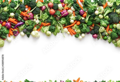 web banner for different colored vegetables in the shape of a frame with copy space for your text. generative AI