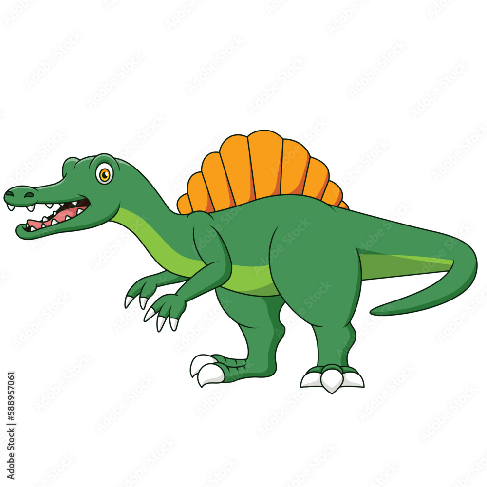 Fototapeta premium Cute smiling spinosaurus cartoon illustration