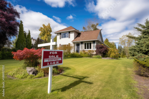 House with a For Sale Sign in the Front Yard, generative AI